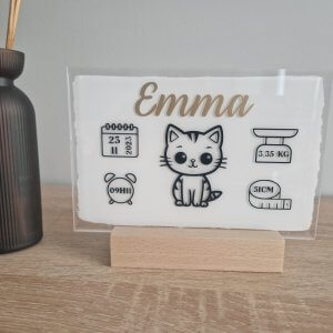 Les Plaques plaque acrylique personnalisée “souvenir de naissance” cadeau de naissance unique sur support en bois