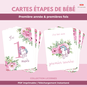 Ressources cartes Étapes bébé & premières fois | licornes