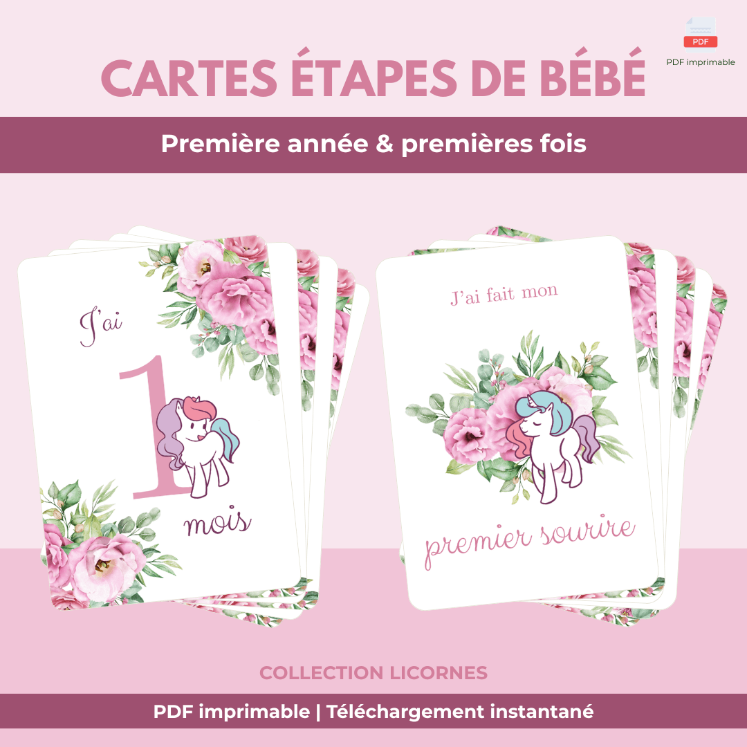 cartes Étapes bébé & premières fois | licornes cartes Étapes bébé & premières fois | licornes