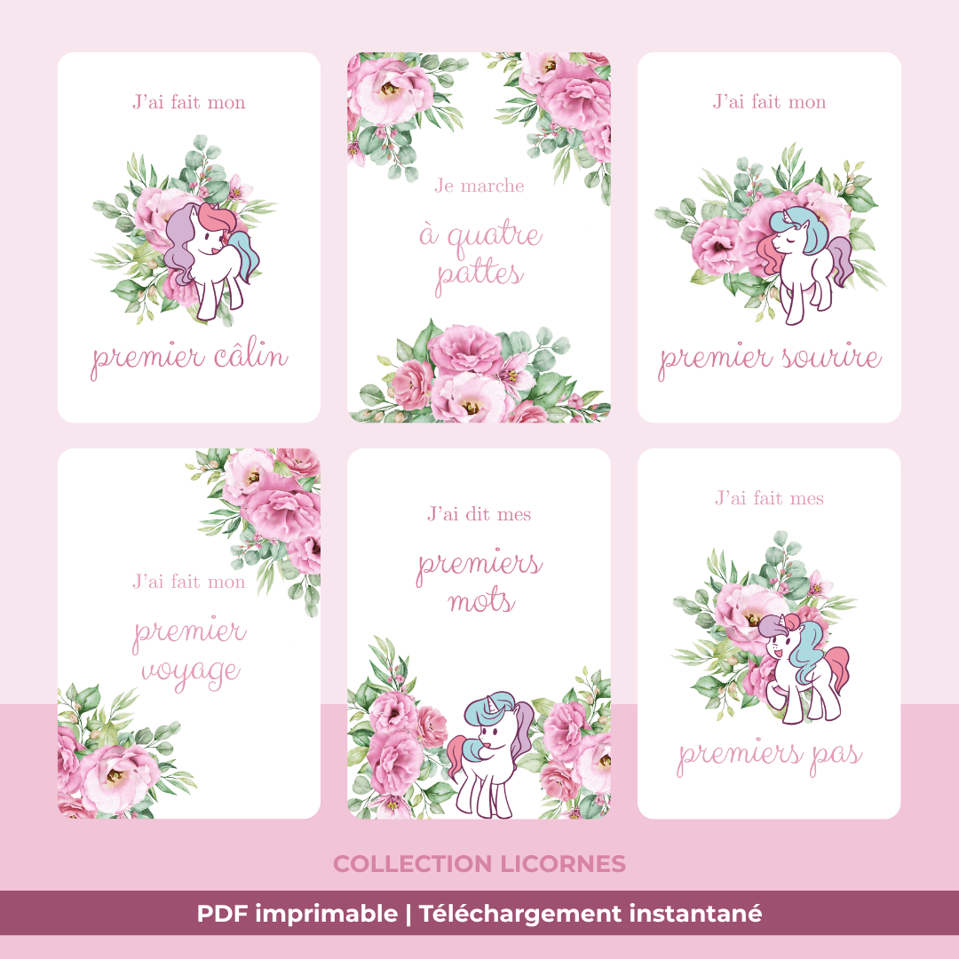 cartes Étapes bébé & premières fois | licornes cartes Étapes bébé & premières fois | licornes