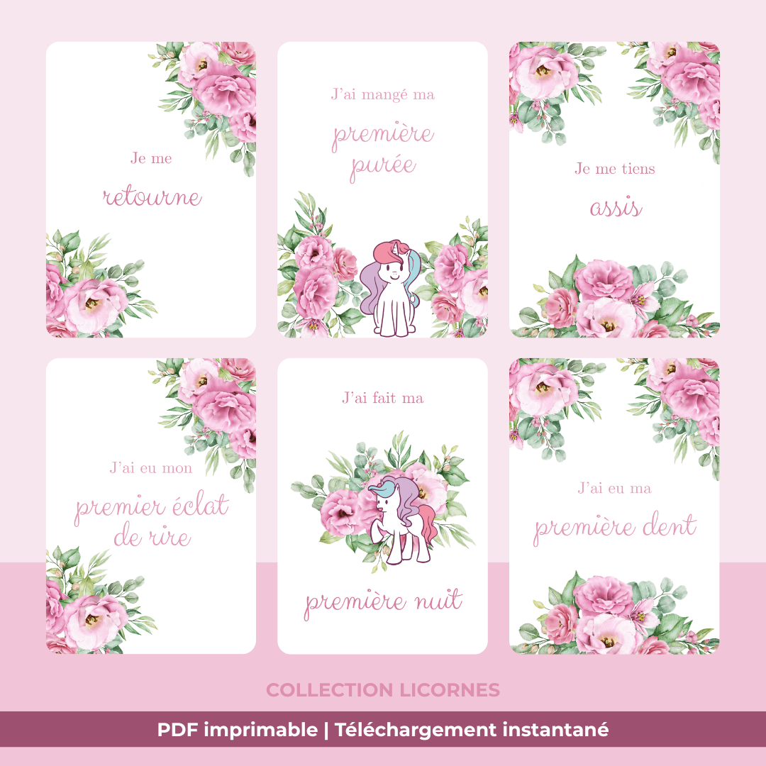 cartes Étapes bébé & premières fois | licornes cartes Étapes bébé & premières fois | licornes